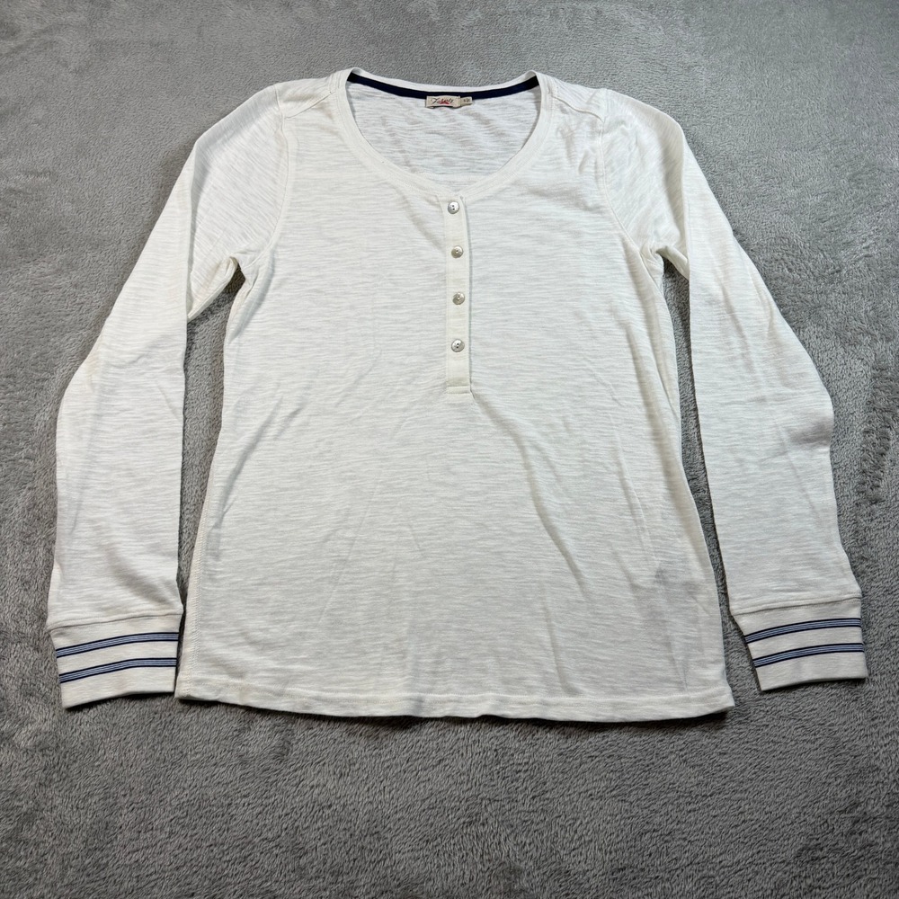Faherty Henley Top Womens Small White Long Sleeve Striped Cuff Slub WKS2004-EGT